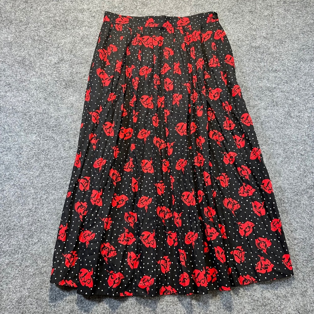JH Collectibles Maxi Skirt Women Size 14 Black Red Rose Polka Dot 90s Grunge